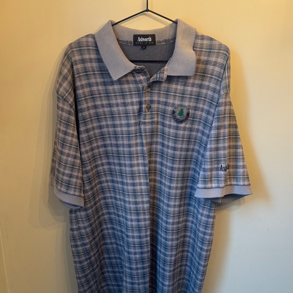 Ashworth Gray and Blue plaid Polo